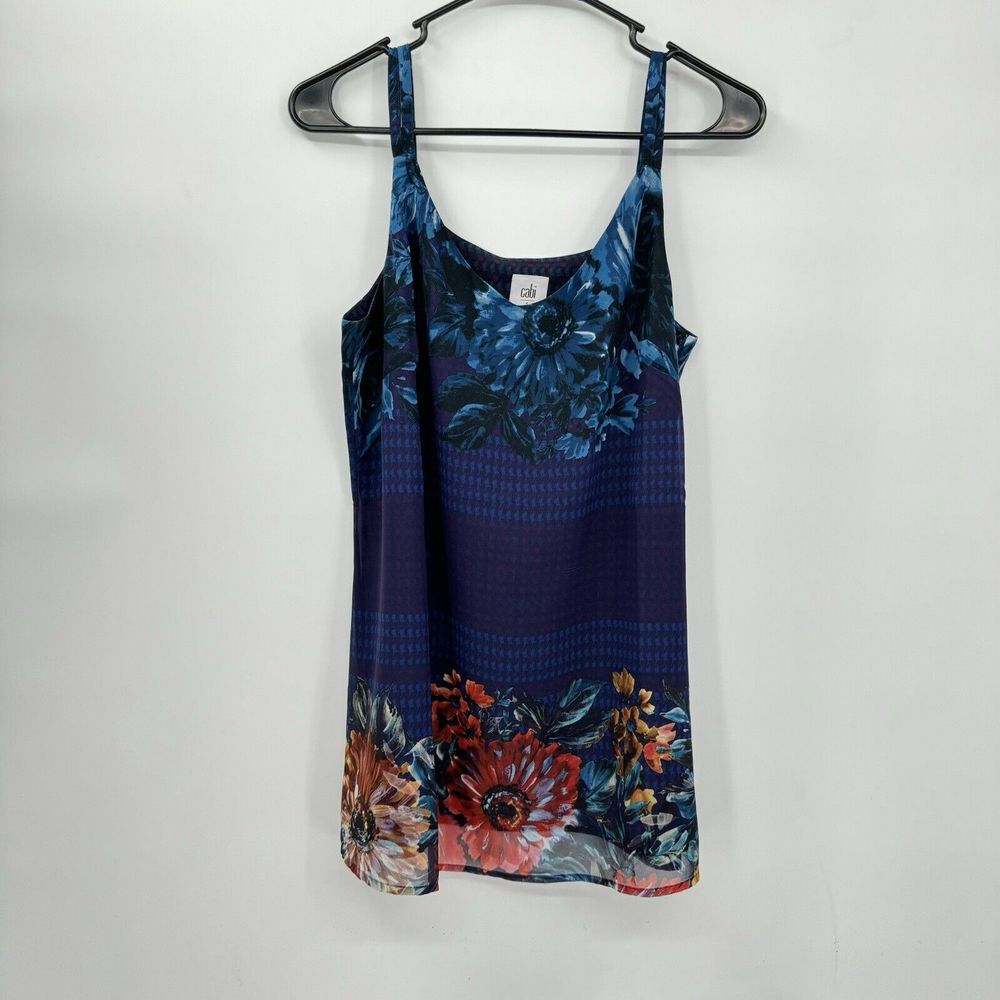 Cabi Small Camisole Women Blue‎ Floral Houndstooth Sleeveless Lined Top 3434
